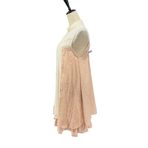 A’reve Anthropologie Cream Lace High Neck Sleeveless Peach A-line Mini Dress - Picture 2 of 14